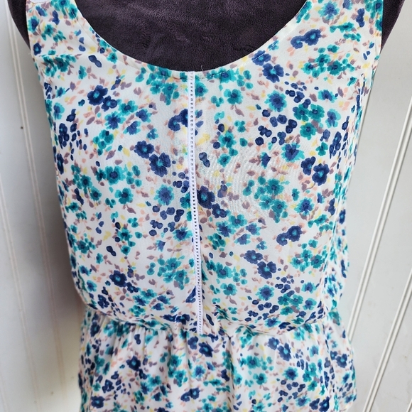 LC LAUREN CONRAD Crochet Racerback Floral Top White Blue Women’s Top Sheer Sz S - Picture 7 of 13